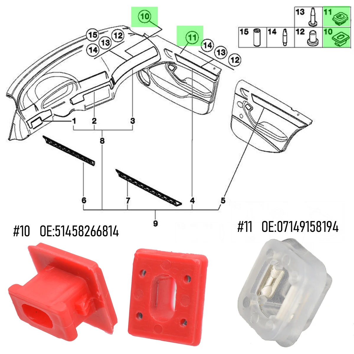 Clips de moldura BMW Serie 3 E46 E90 E91 E92 E93 X3 X5 E53 - imagen 2