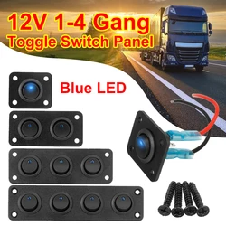 Panel de interruptores basculantes universal 12 V con USB y LED azul