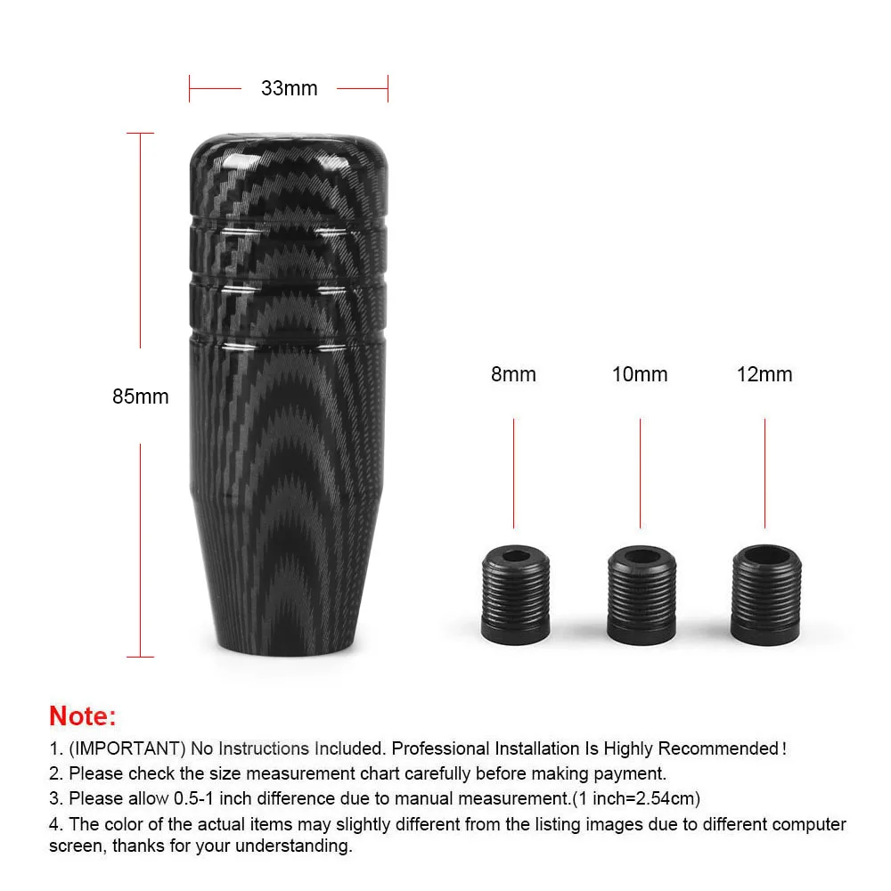 Perilla palanca cambio racing negra carbono 8,5 cm con adaptadores universales - imagen 2