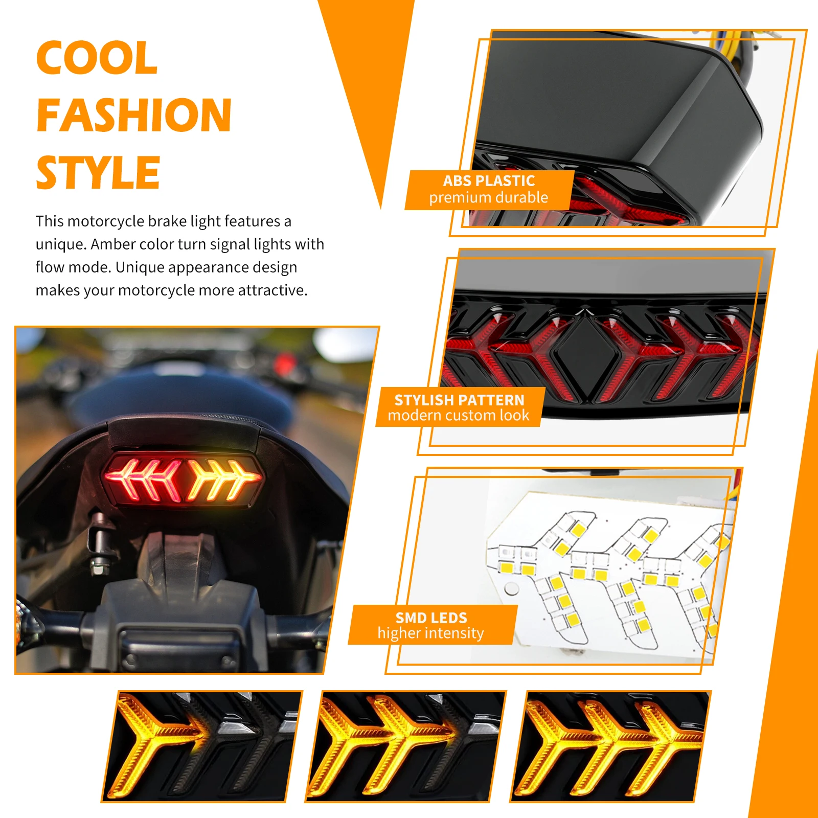 Luz trasera de freno para motocicleta, señales de giro LED, estilo hueso de pescado, luces de advertencia de estacionamiento, lámpara de freno, luces de conducción, 1 Uds. - imagen 2