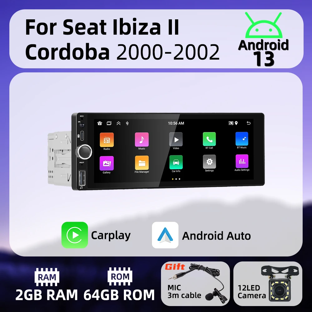 Radio 1 DIN con CarPlay y Android Auto para Seat Ibiza II y Cordoba
