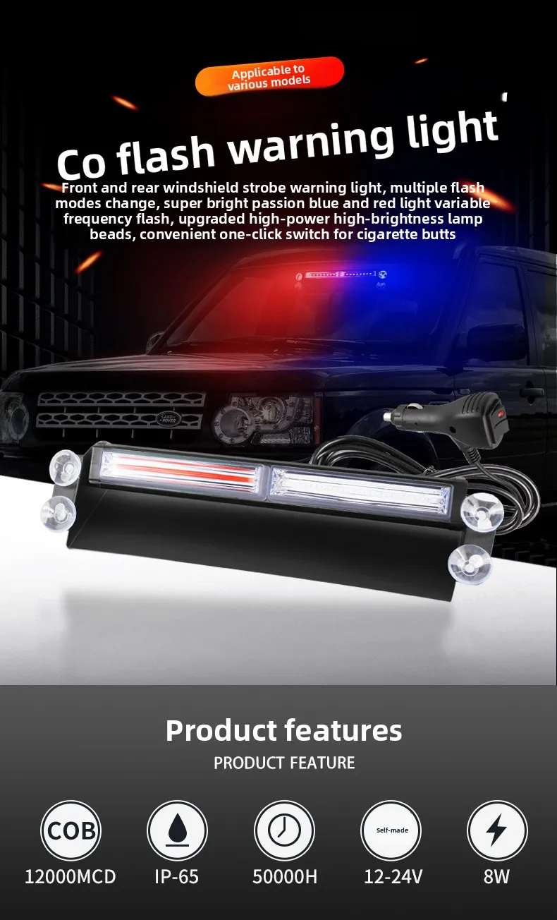 Luz estroboscópica COB para coche con fijación de ventosa