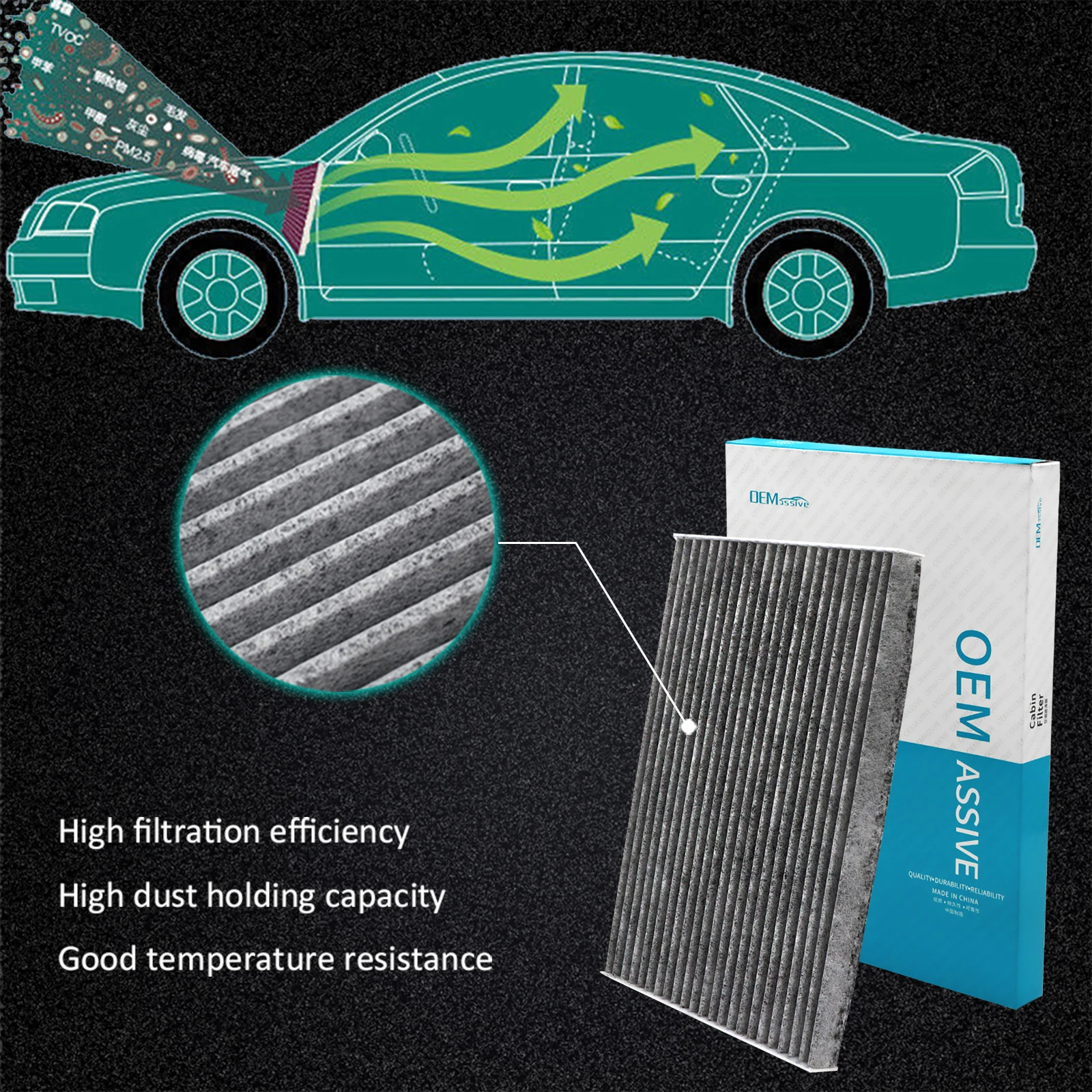 Filtro de habitáculo de carbón activo 27277-EN000 para Nissan Qashqai - imagen 3