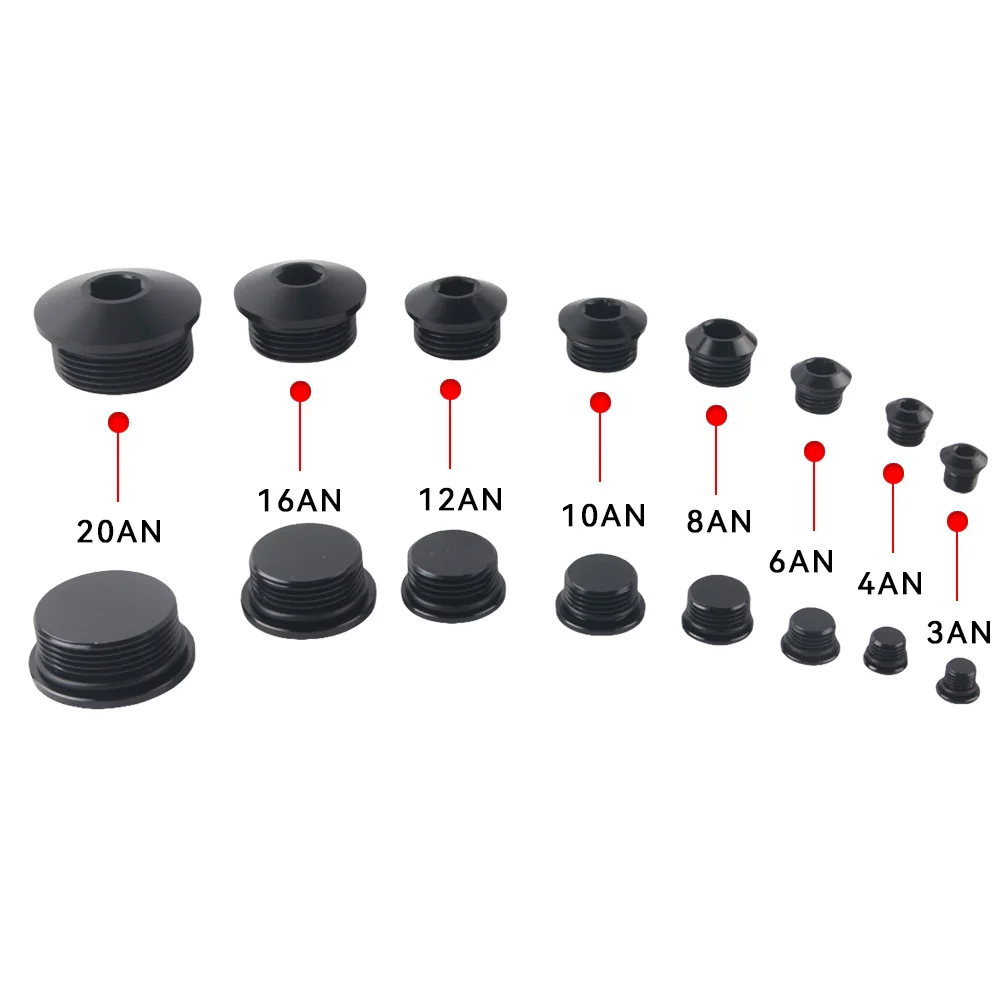Tapón ORB de aluminio negro con hexágono interior AN3-AN20