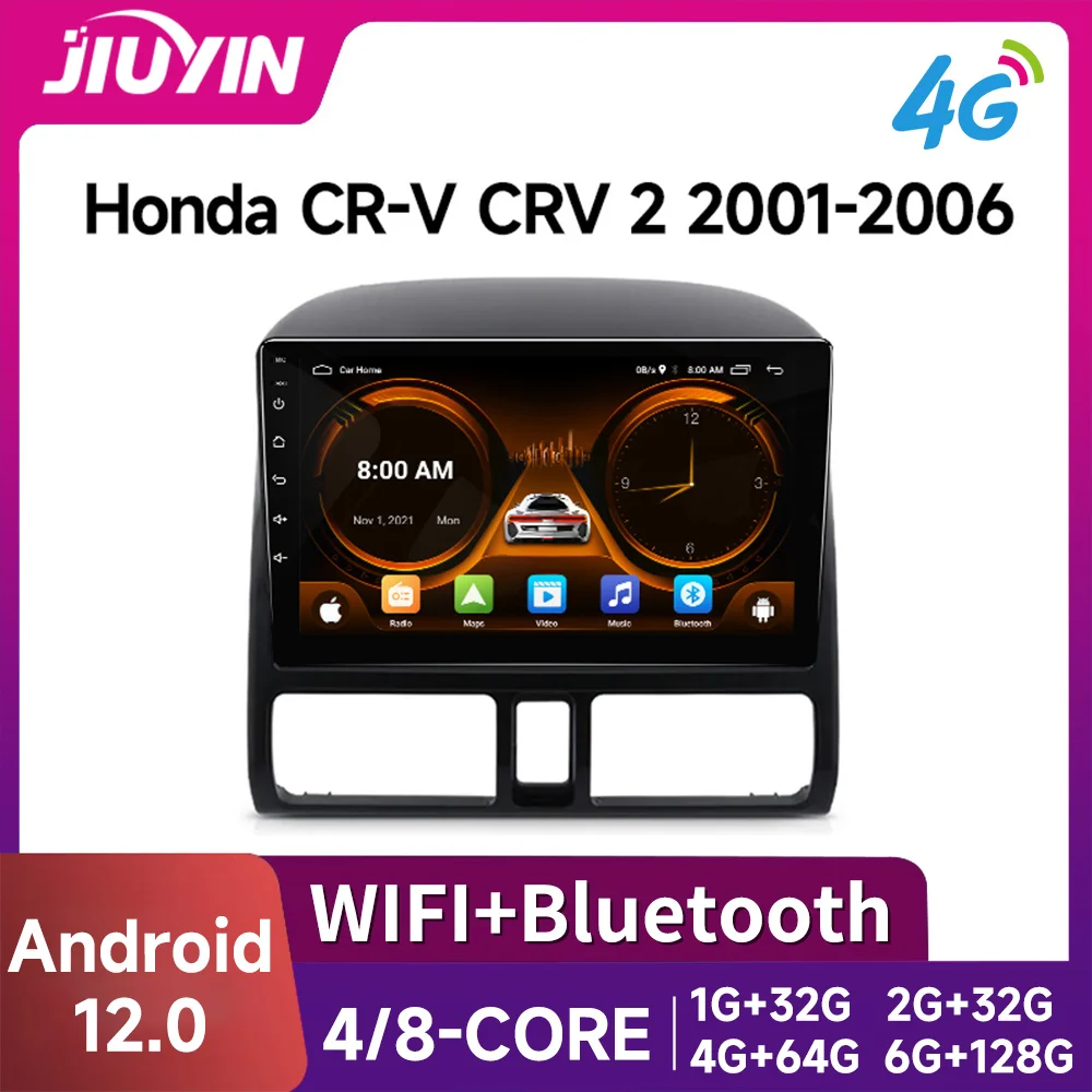 JIUYIN-Radio con GPS para coche, reproductor Multimedia con Android, 2 din, vídeo, Carplay, dvd, para Honda CRV CR-V 2, años 2001 a 2006