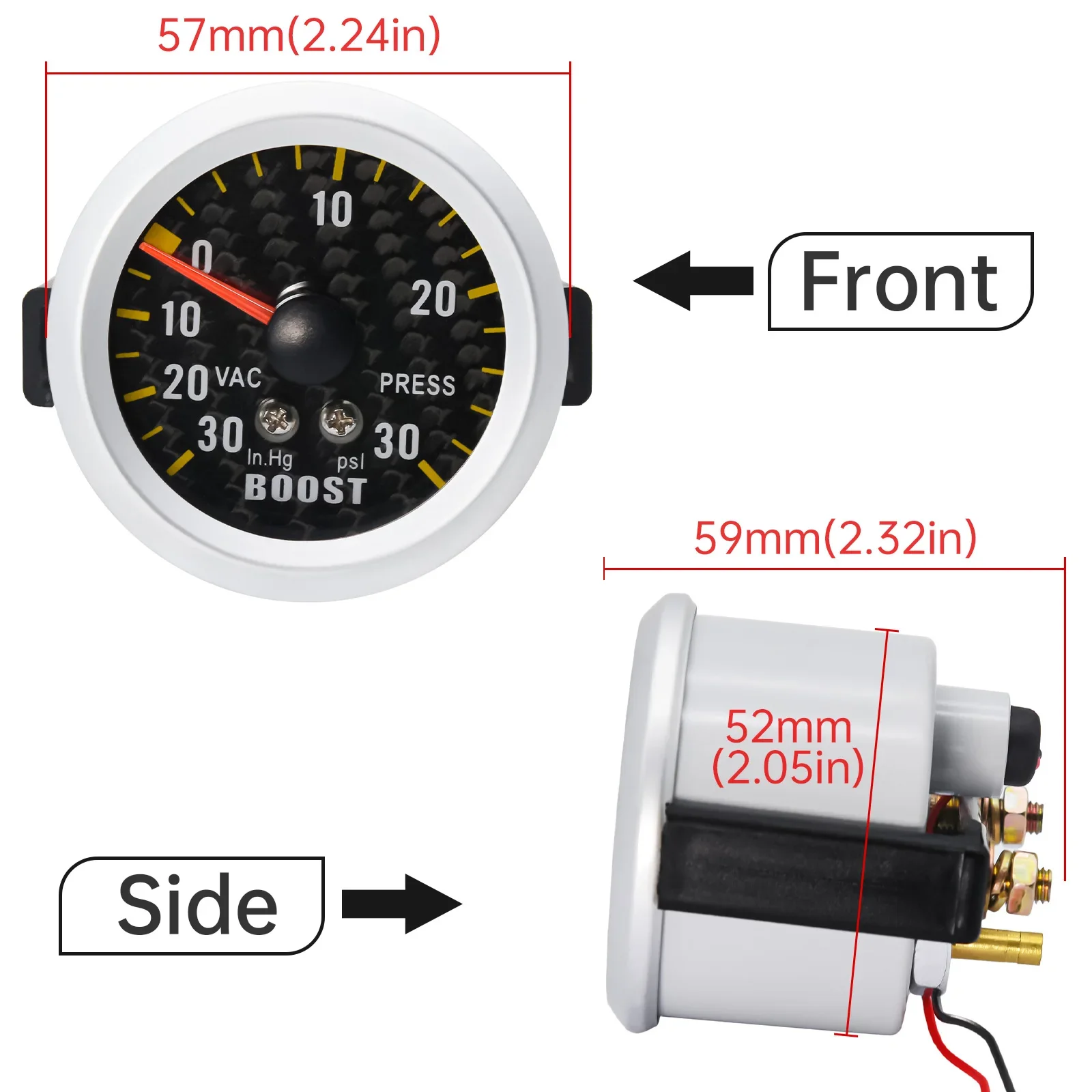 Medidor de turbo para motores 4/6/8 cilindros, -30 a 30 PSI - imagen 2