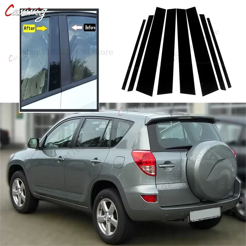 8 Uds. Pilar de puerta de ventana lateral de coche pegatinas de postes embellecedoras negras para Toyota RAV4 XA30 2006 2007 2008 2009 2010 2011 2012