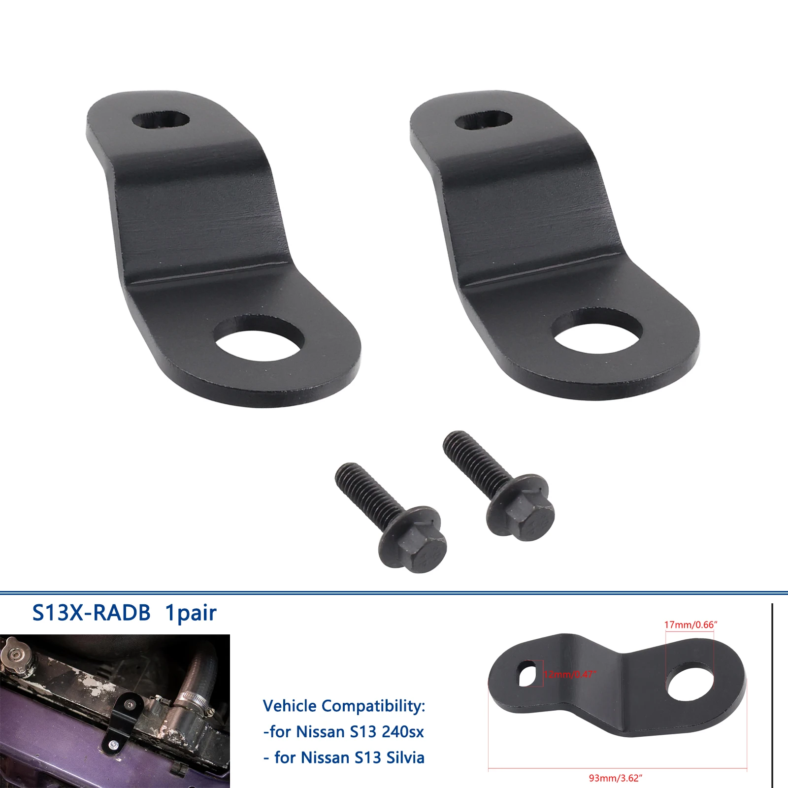 Soportes radiador CNC mecanizados – Nissan S13 240sx negro - imagen 3