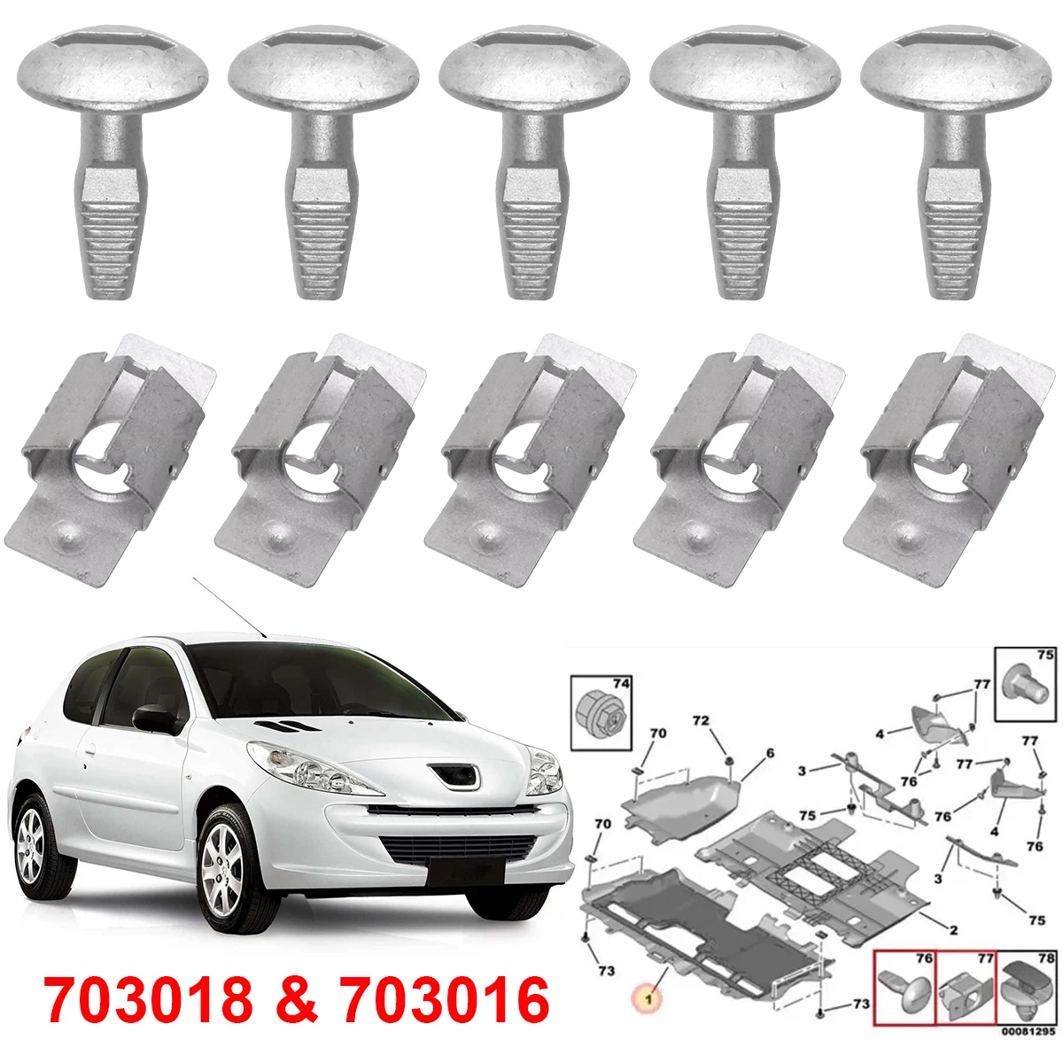 Clips fijación cubierta motor para Peugeot 206 207 407 508 Citroën C2 C5