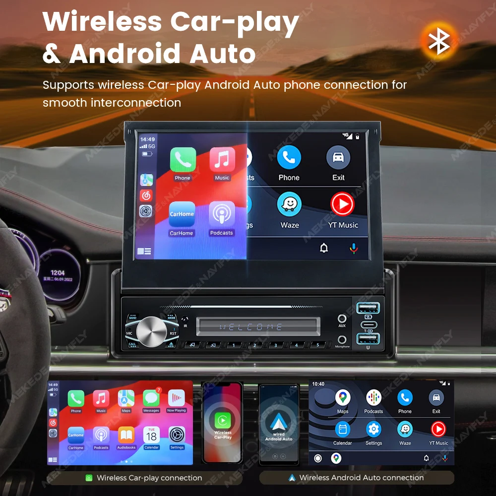 Radio 1 DIN MEKEDE con pantalla retráctil, CarPlay y Android Auto - imagen 2