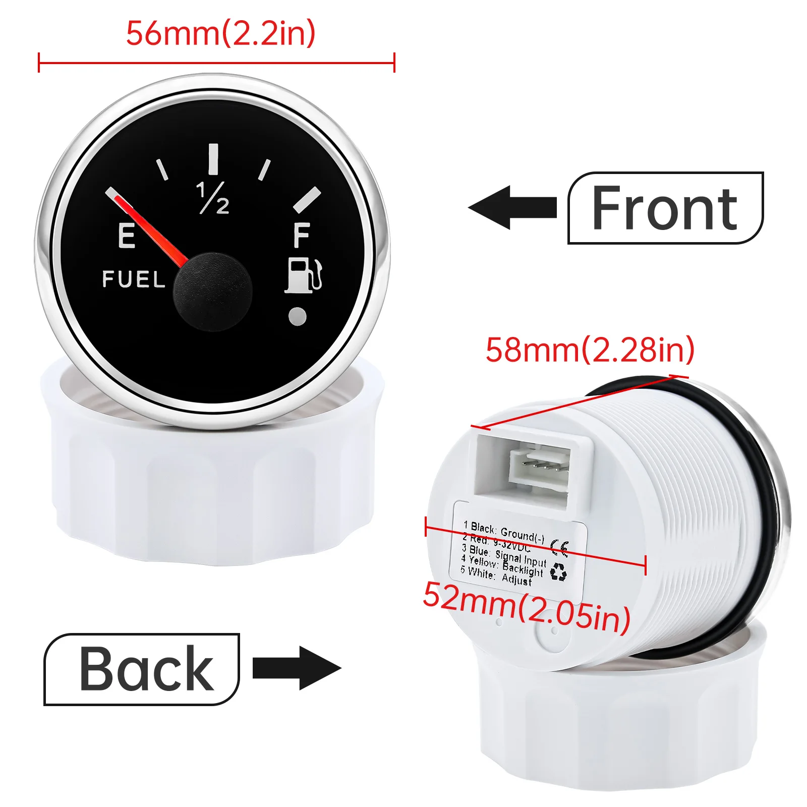Reloj de nivel de combustible 52 mm, 0-190 ohm, 7 colores - imagen 3