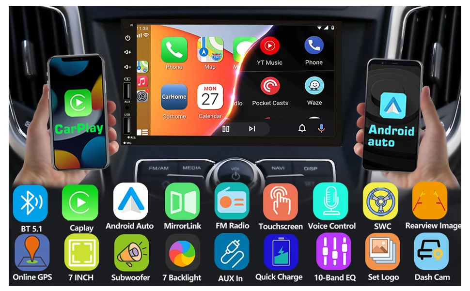 Radio estéreo para coche de 7 pulgadas con pantalla táctil