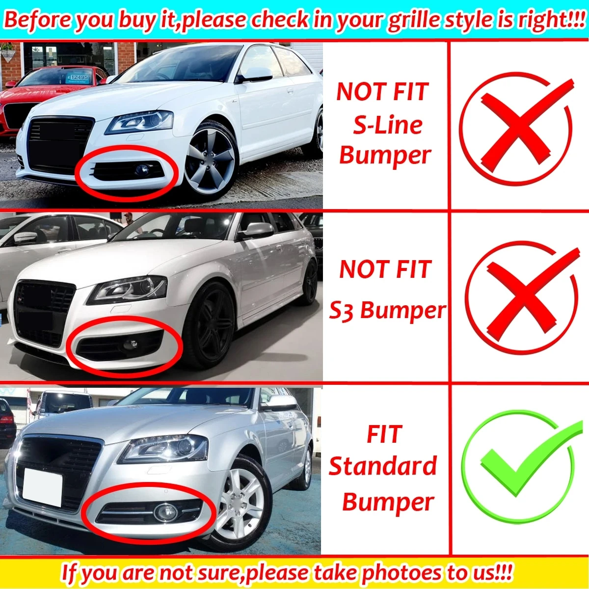 Para Audi A3 8P 2009-2013 luz antiniebla del parachoques delantero rejilla de carreras 1 par de malla de panal cubierta de rejilla de lámpara antiniebla brillante/cromo - imagen 2