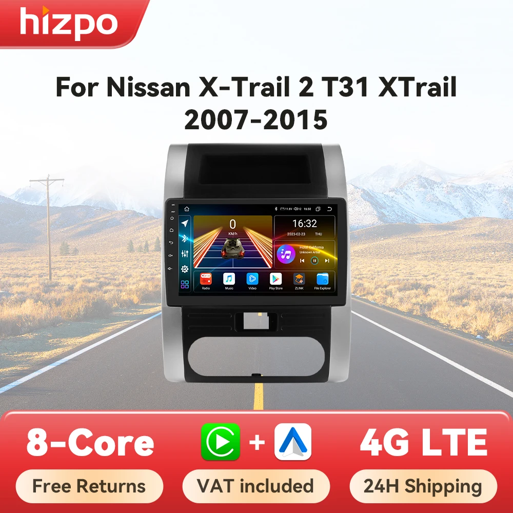 Autoradio Android 2Din Nissan X-Trail T31 GPS Wireless CarPlay DSP