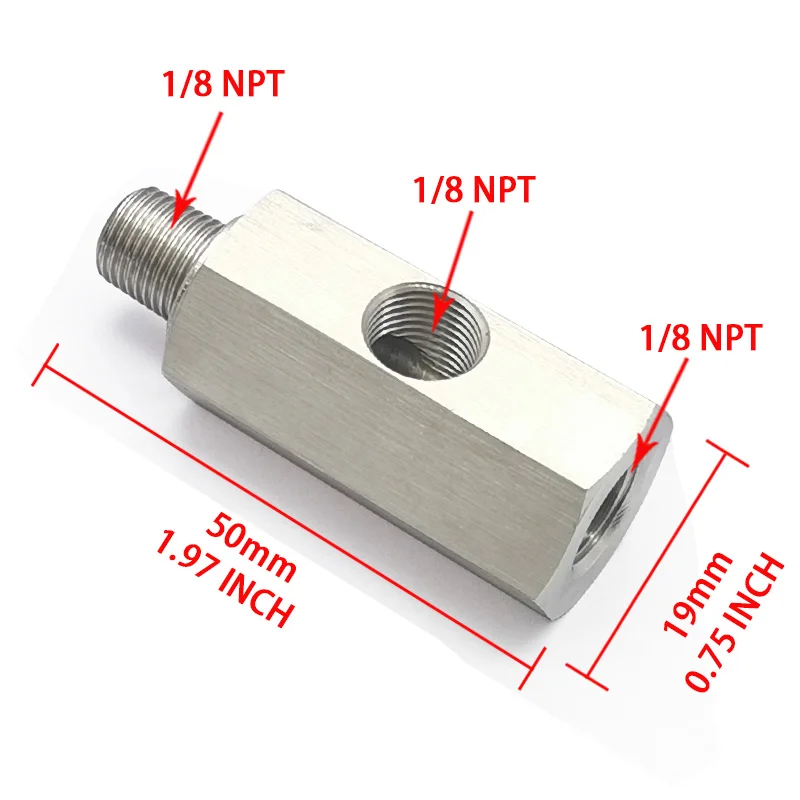 Adaptador en T para sensor de presión de combustible con toma lateral - imagen 2