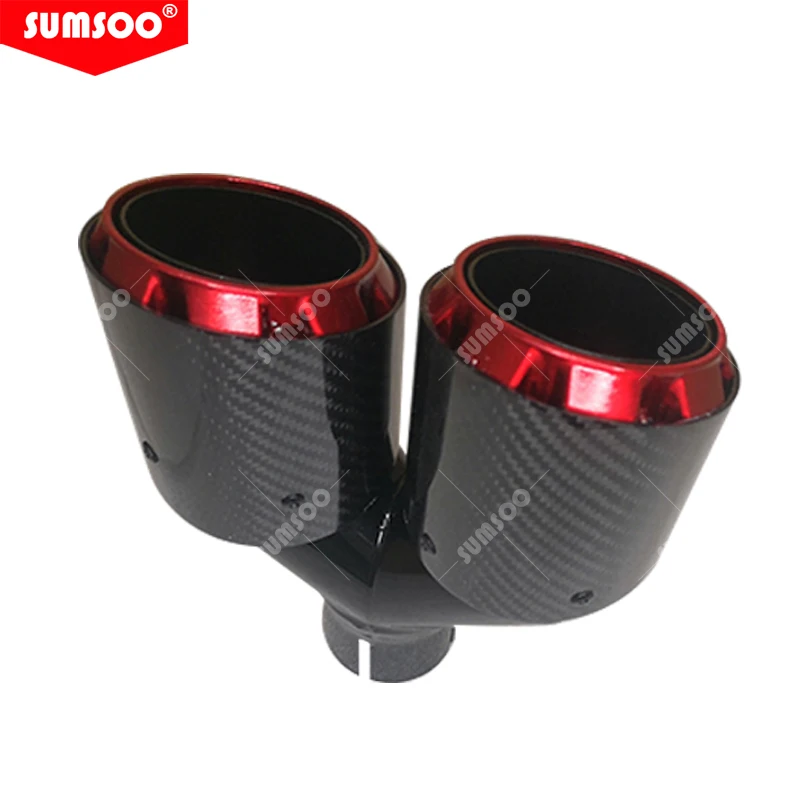 Tubo escape doble salida fibra carbono tuning – terminal deportivo rojo - imagen 4