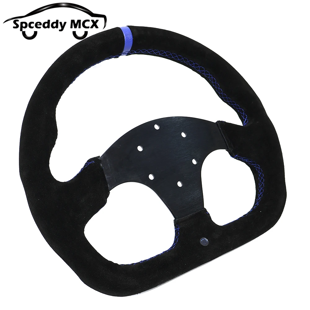 Volante racing BRM 330mm 6 pernos cuero gamuza universal azul/amarillo - imagen 5
