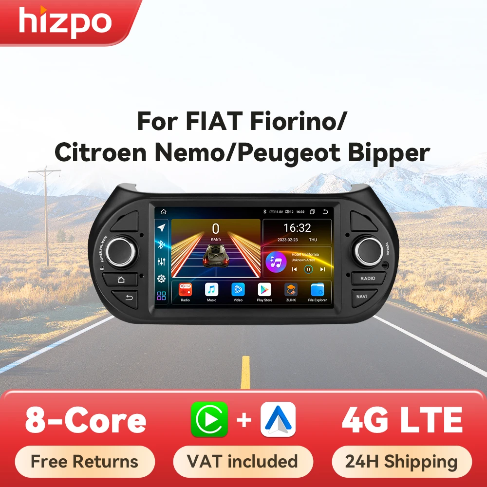 Radio Android 1 DIN Hizpo 7" para Fiorino/Nemo/Bipper Carplay