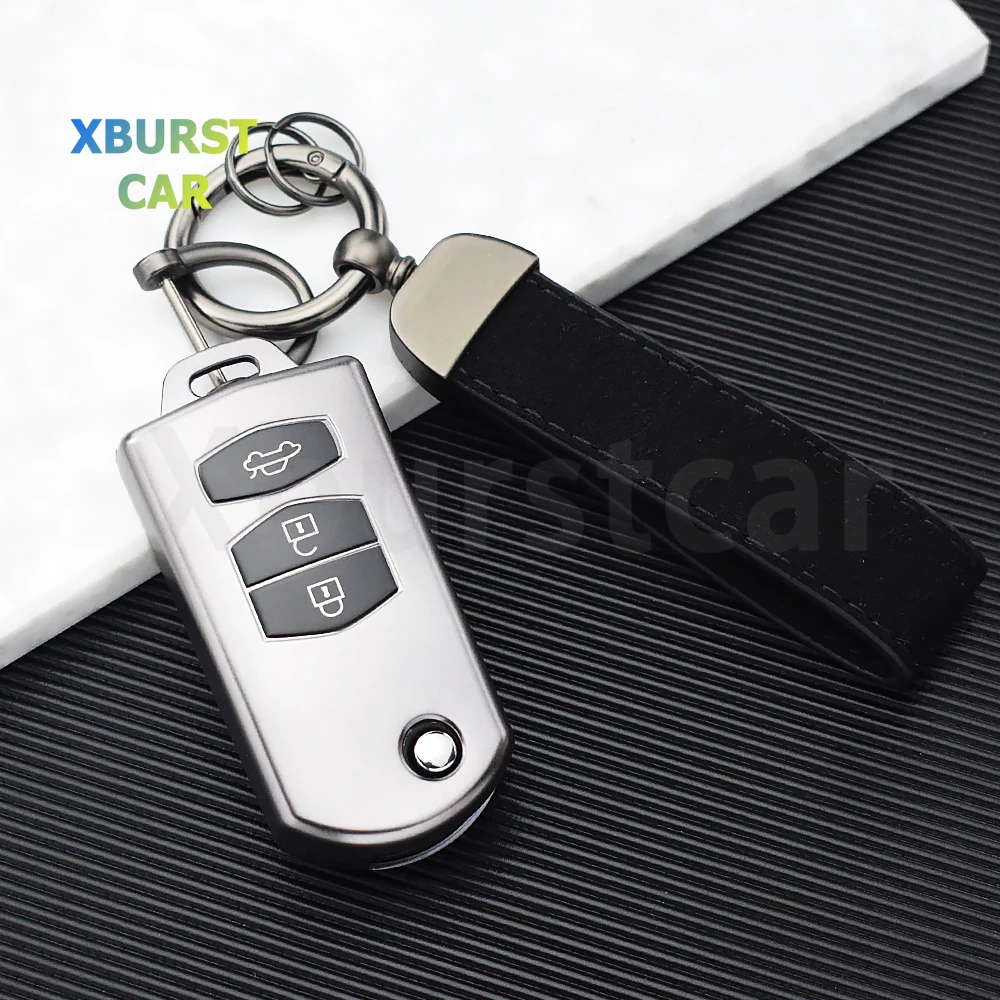 2 3 botones pistola carcasa gris Fob TPU funda para llave con tapa de coche para Mazda 2 3 5 6 8 MX5 MX-5 M6 RX8 RX-8 CX7 CX-7 CX5 CX-5 CX9 CX-9