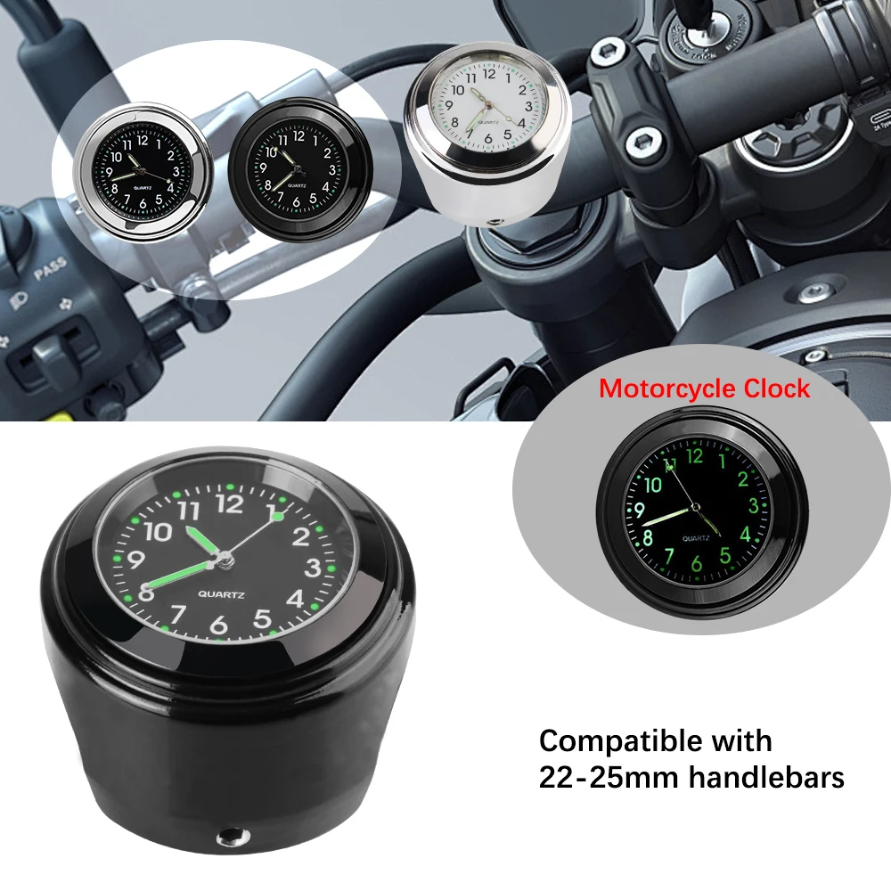Reloj con termómetro para manillar de moto 22-25 mm, impermeable