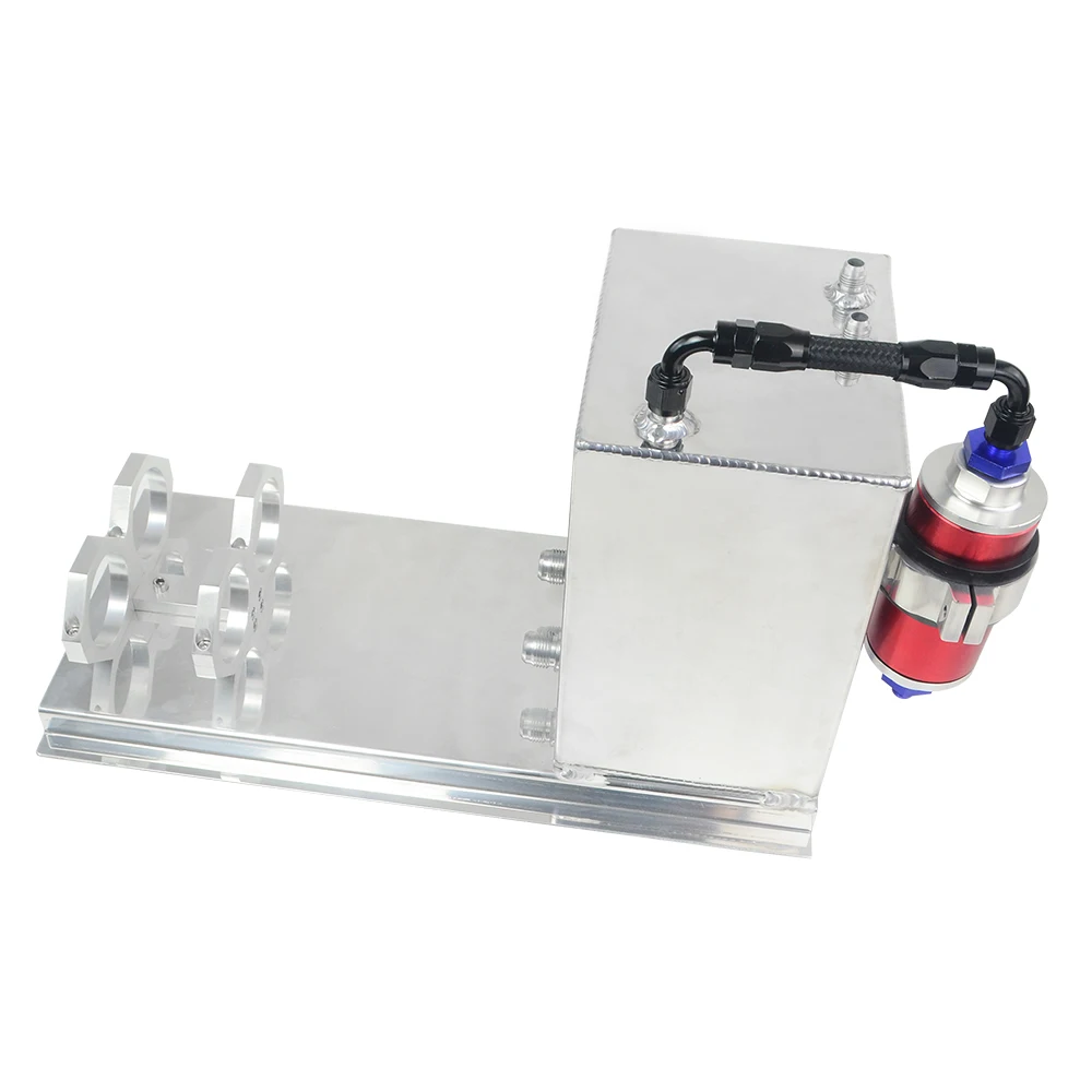 PQY - Tanque de sobretensión de combustible de aluminio de 5L / Accesorios AN pulidos con pila de combustible + Soporte de bomba + Filtro + Manguera PQY-TK45 - imagen 2