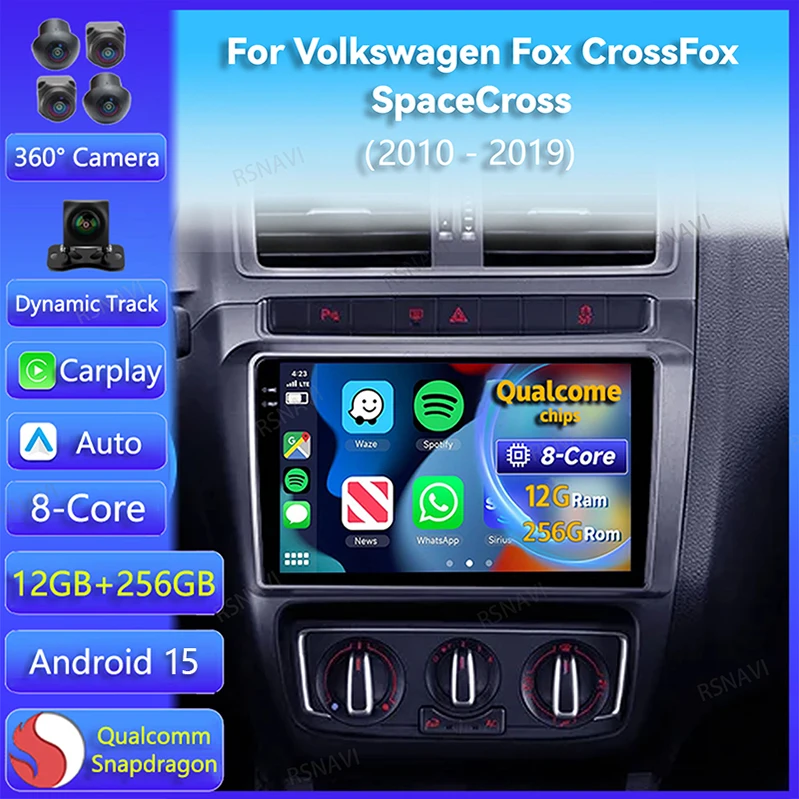 Radio 2DIN Android 15 con CarPlay – VW Fox CrossFox 2010-2019