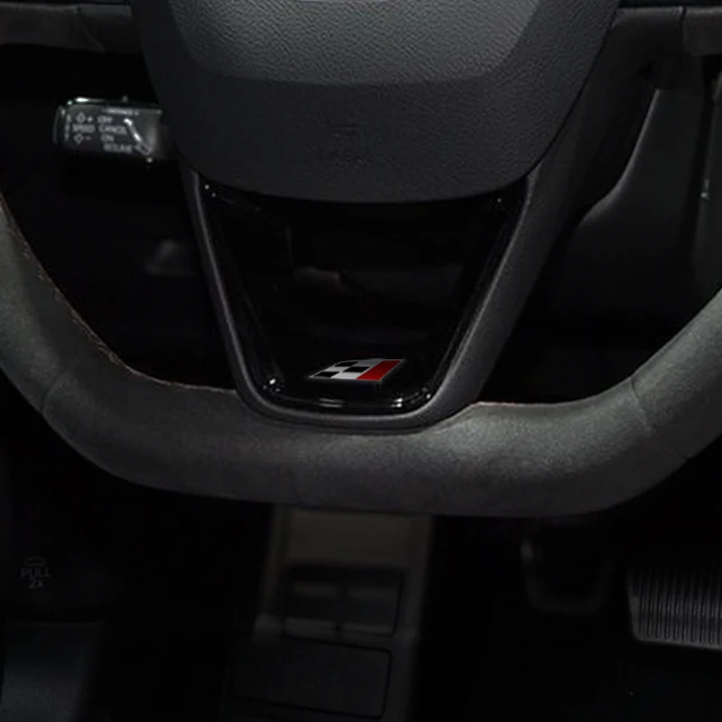 Insignia de diseño de bandera de carrera 3D, calcomanía para volante de coche, pegatina con emblema para SEAT Ibiza Leon FR 300 Ateca Exeo Alhambra Tarraco Exeo - imagen 4