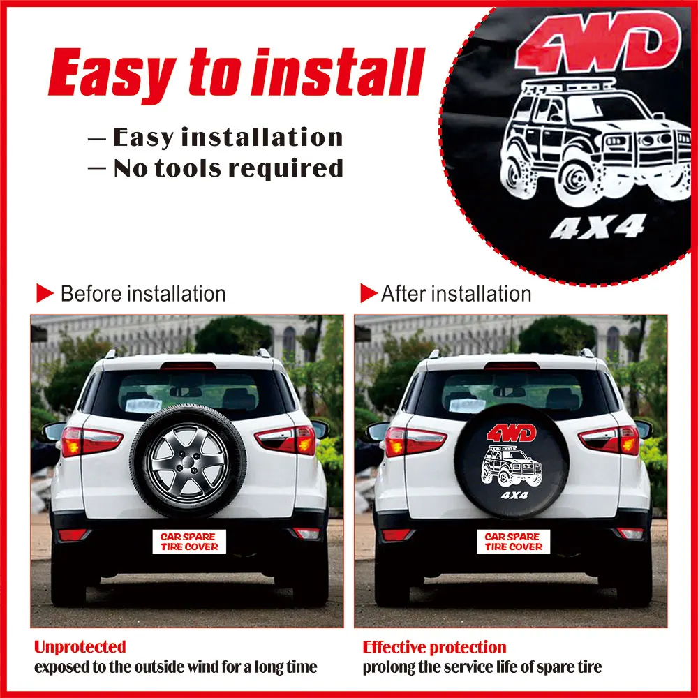 Cubierta de neumático de repuesto de coche de cuero de PVC, cubierta de neumático de rueda de repuesto para vehículo todoterreno, Protector de bolsa de coche, Protector solar impermeable, 14-17 pulgadas - imagen 5