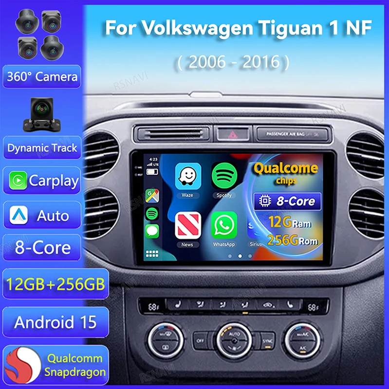 VW Tiguan Radio Android 15 Carplay GPS 2006-2016 pantalla 2K