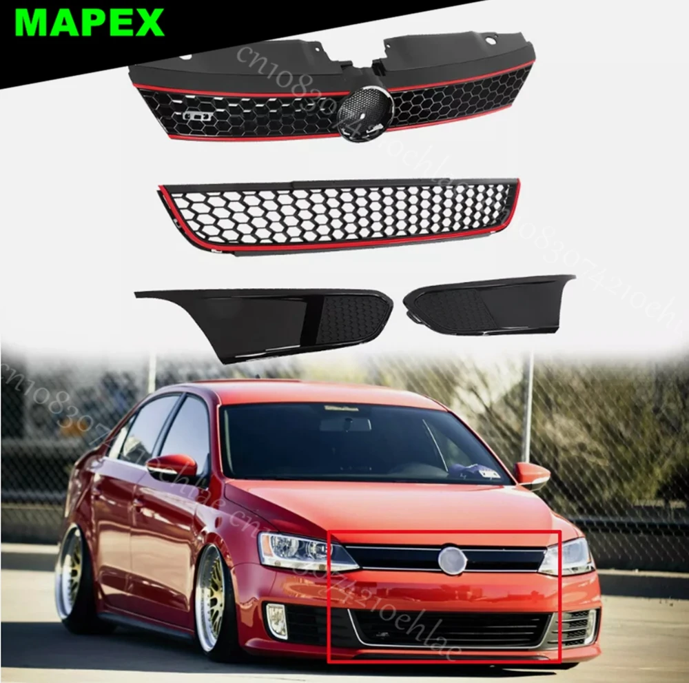 Panal negro brillante con detalles cromados para VW Jetta Hex 2011-14