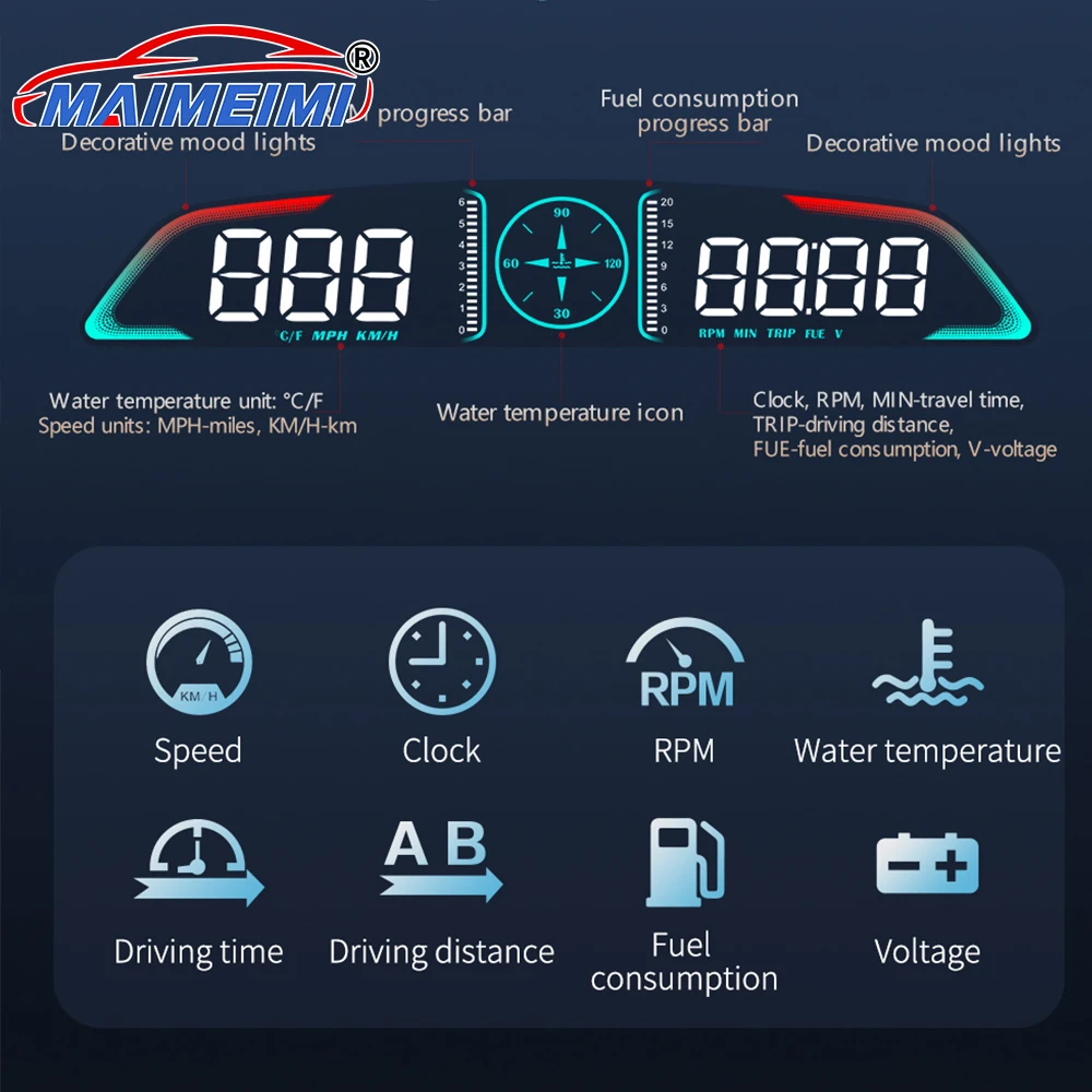 B3 HUD OBD2 con cuentarrevoluciones, temperatura y voltímetro - imagen 2