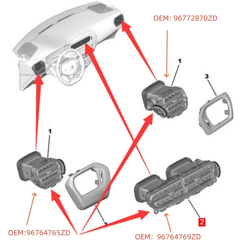 96764765 ZD 96772870 ZD 96764769 ZD para Peugeot 301 ventilación de aire acondicionado panel de instrumentos salida de aire - imagen 2