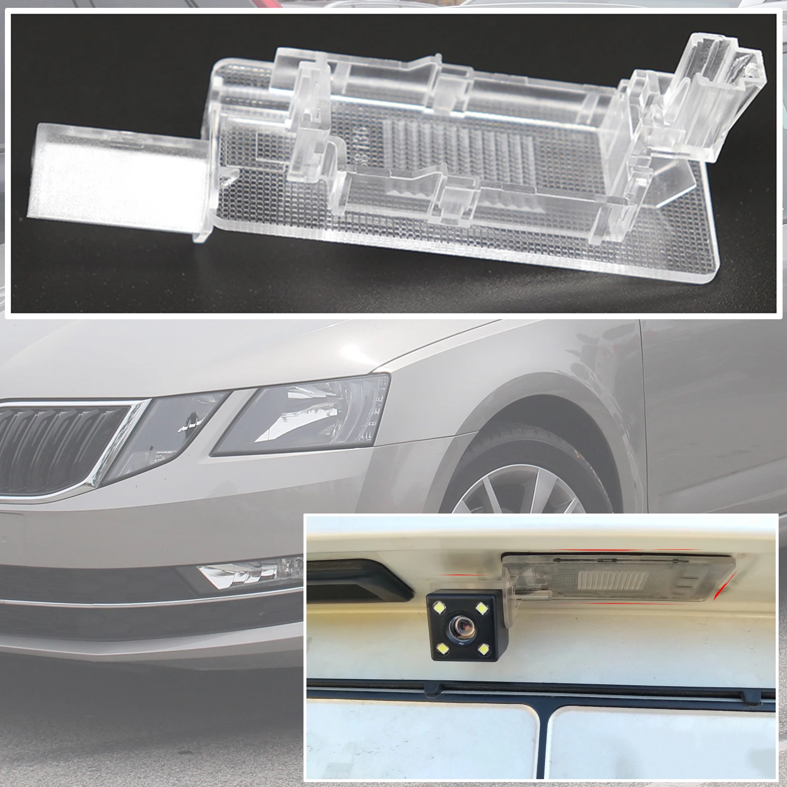 Soporte de cámara de visión trasera para luz de matrícula