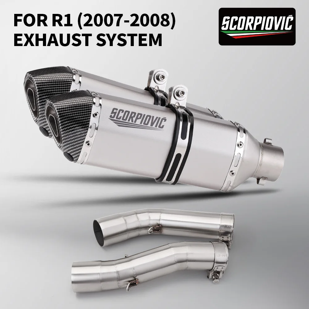 Slip on para YZF R1 2007 2008 Escape de motocicleta Moto modificar tubo medio tubo de enlace medio conectar silenciador de 51MM - imagen 2