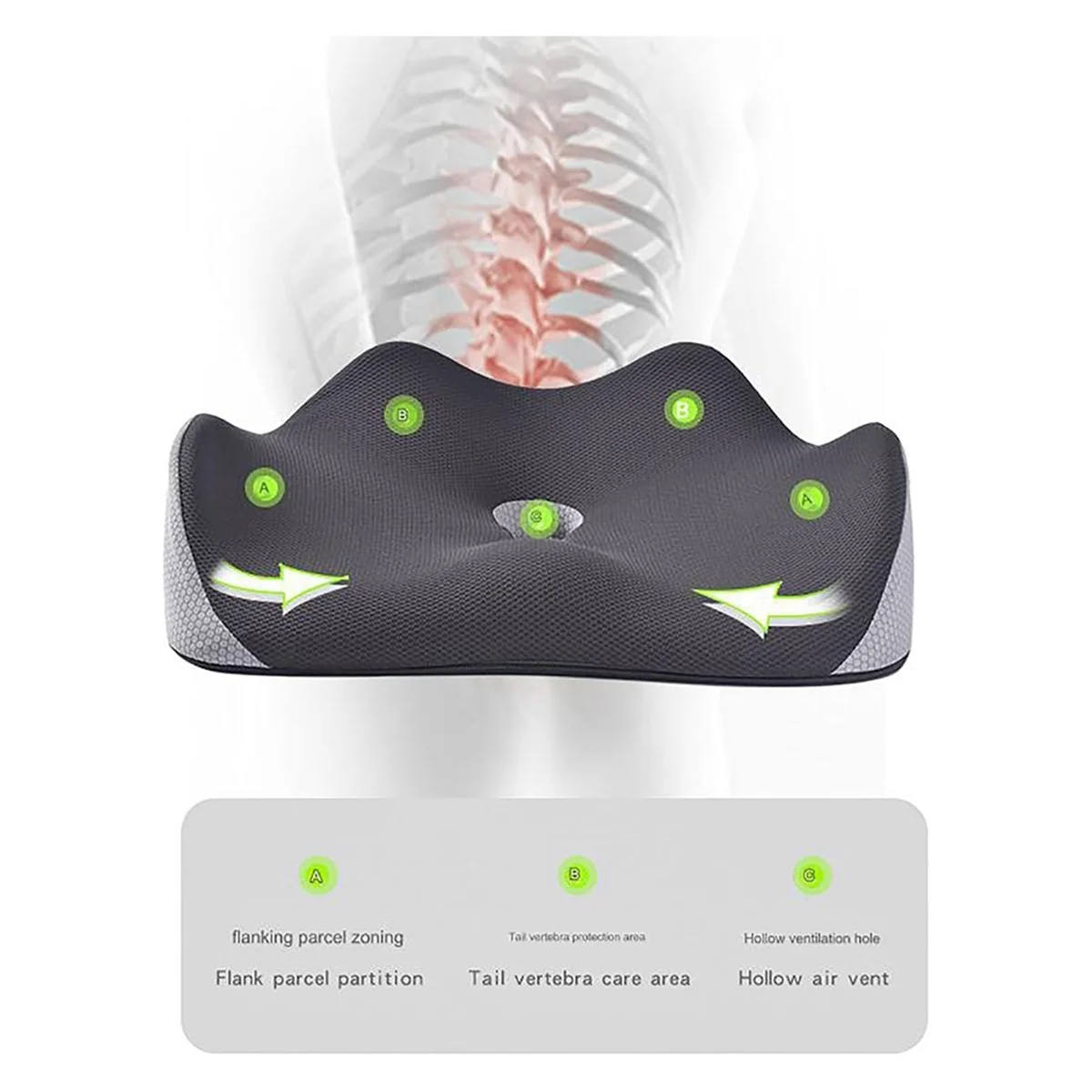 Cojín ergonómico gris para silla de oficina y ordenador - imagen 4