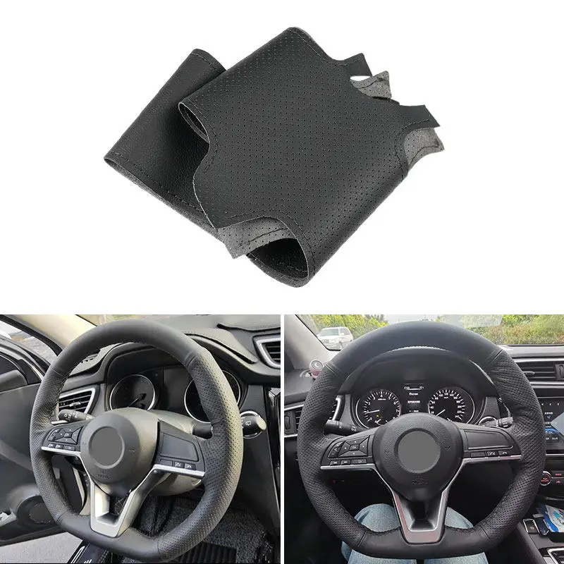 Funda de volante de cuero perforado negro para Nissan Qashqai - imagen 2