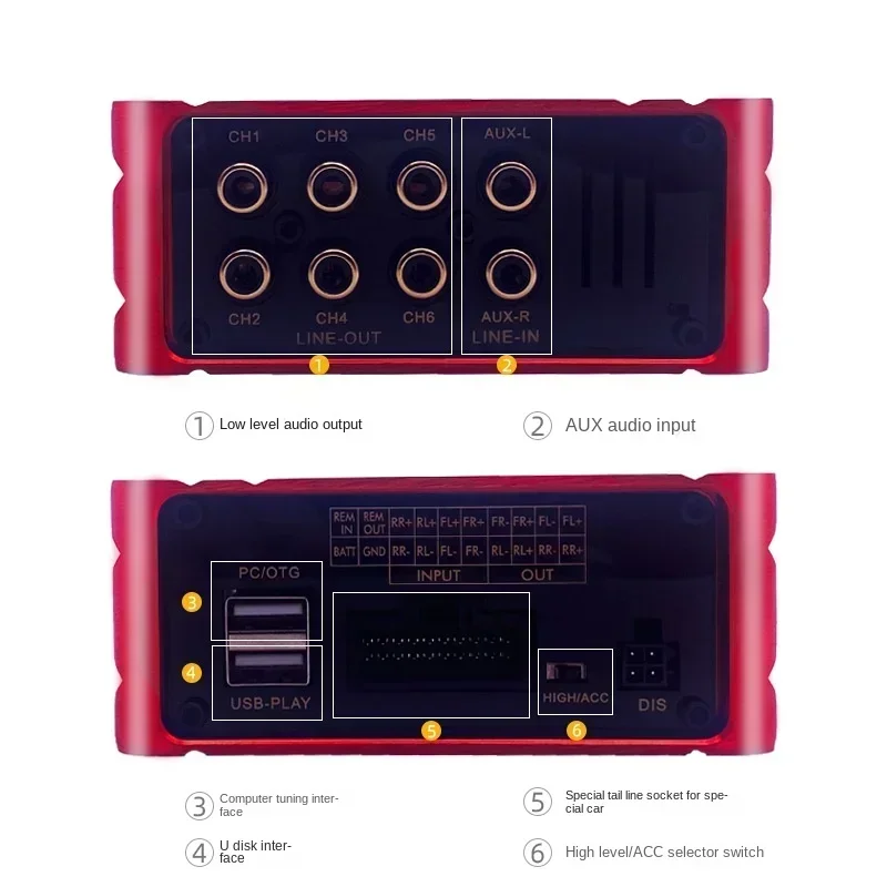 Caja subwoofer DSP 4 entradas 6 salidas para modificación audio coche
