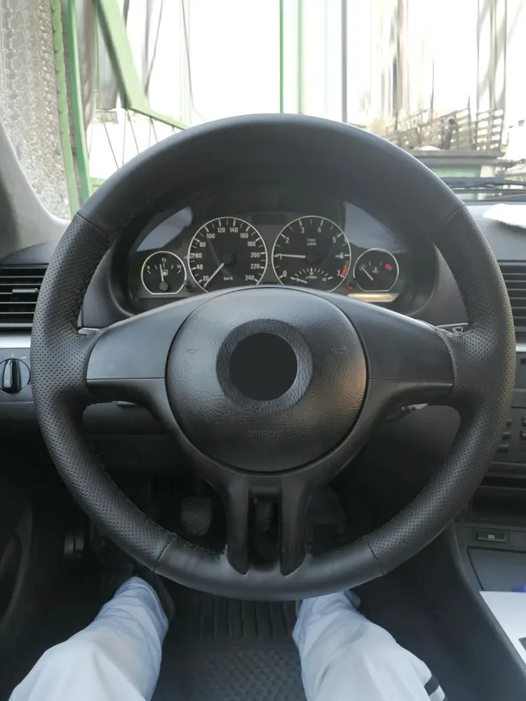 Funda volante cuero trenzado cosida a mano para BMW E46/E39/X5 E53