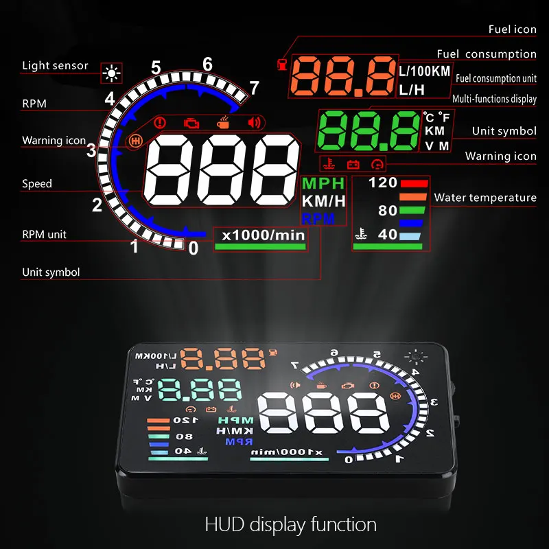 Display HUD OBD2 velocímetro digital RPM temperatura agua universal - imagen 2