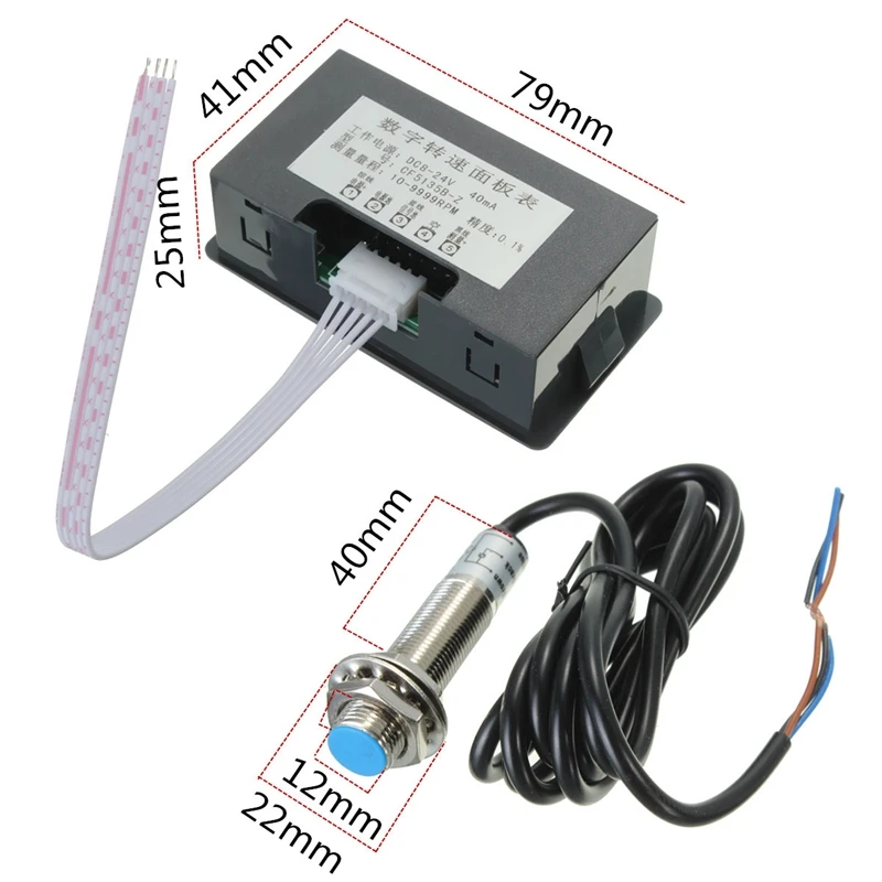 Tacómetro digital LED azul y verde 12 V con sensor Hall NPN - imagen 3