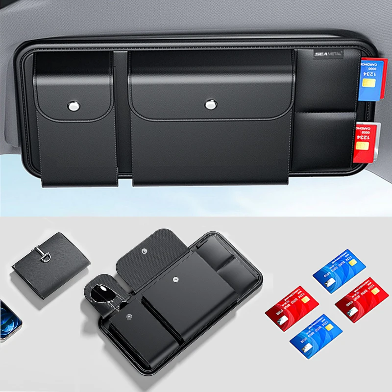 Organizador Visera Solar Cuero Premium con Tarjetero – 4 en 1