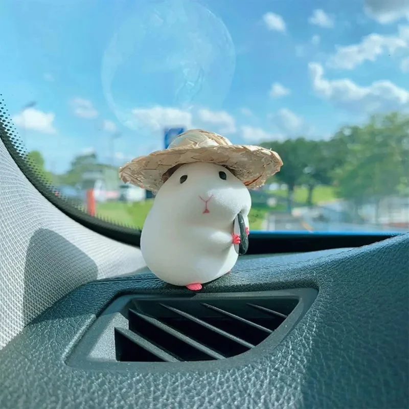 Adorno de salpicadero para coche con hámster y sombrero de paja - imagen 4