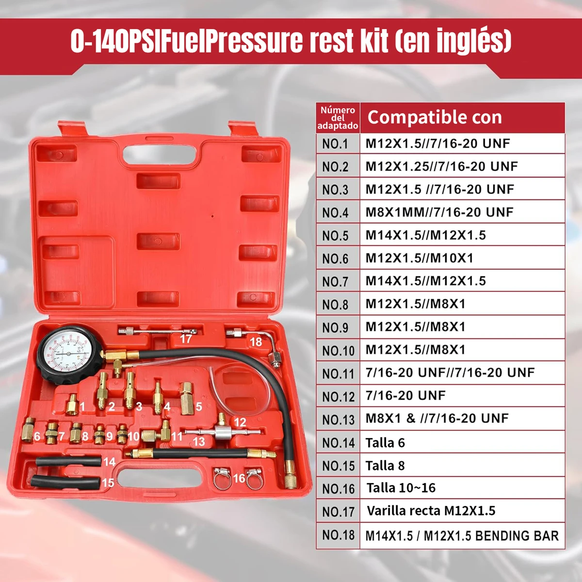 Manómetro Presión Combustible 10Bar con Válvula – Kit Tester Diagnóstico - imagen 2