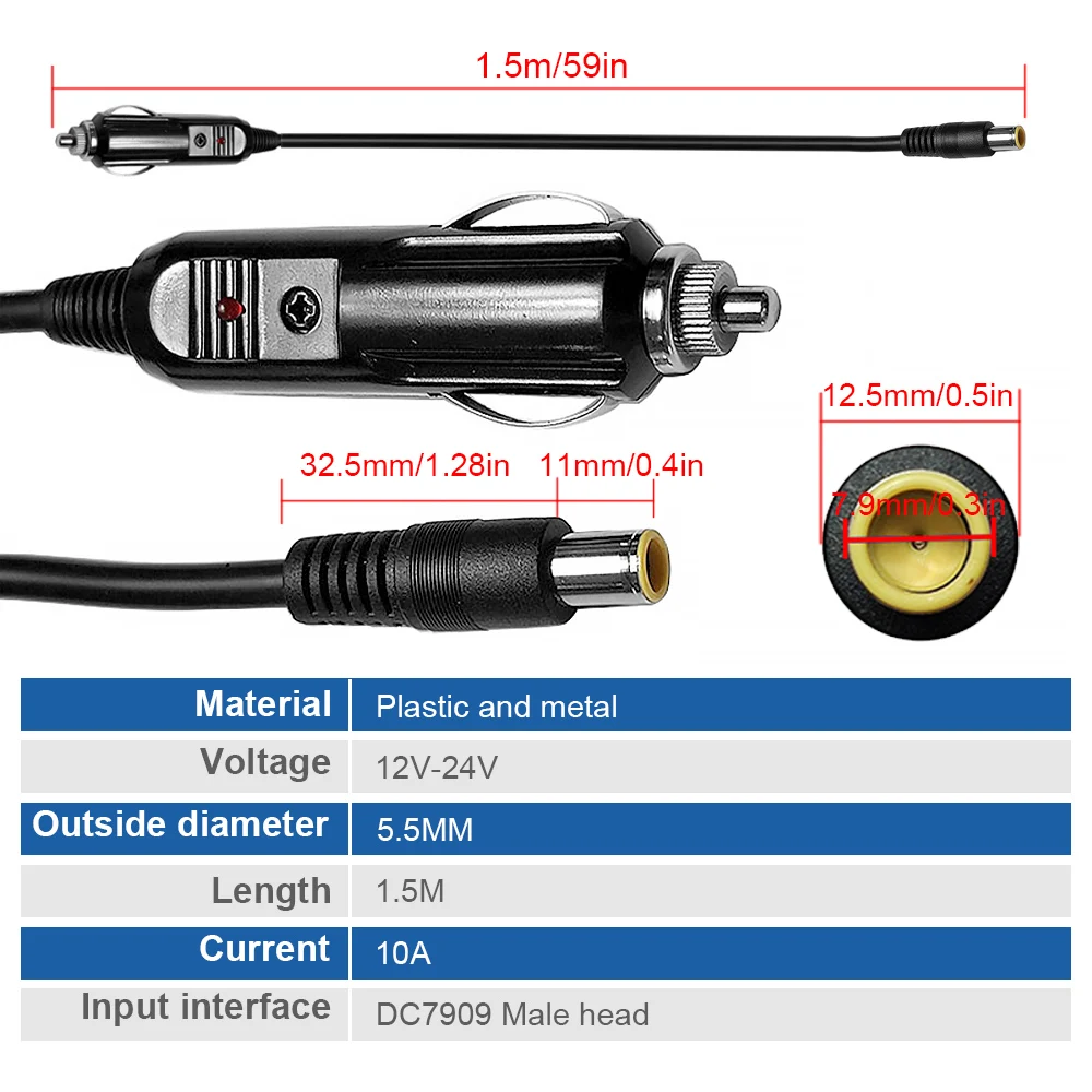 Cable de enchufe para encendedor de cigarrillos Dc7909, 12V-24V, macho, 10A, Cable de alimentación para coche, Dvr, altavoces Bluetooth, cámara, Gps, portátil - imagen 3