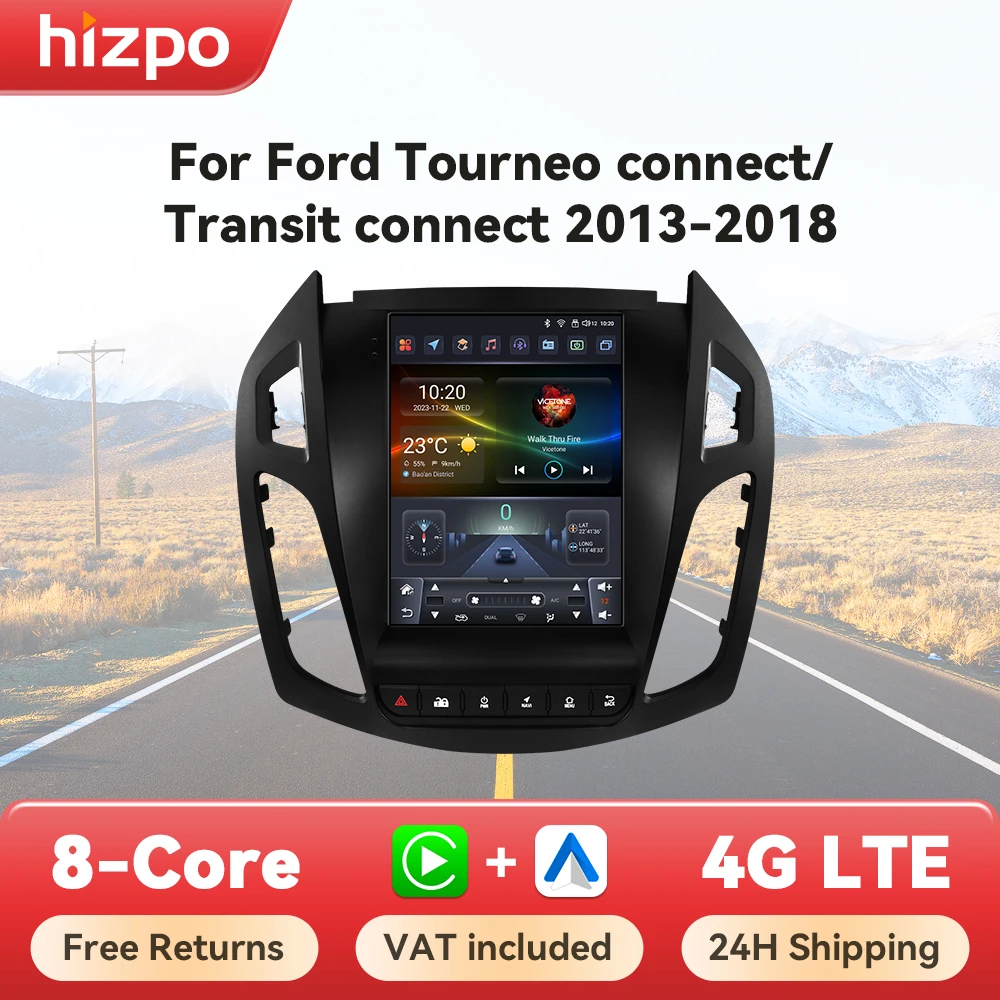 Hizpo-Radio con GPS para coche, reproductor Multimedia con Android 14, 9,7 pulgadas, Carplay, Navi, para FORD Transit, Tourneo, Connect, 2013-2018, estilo Tesla