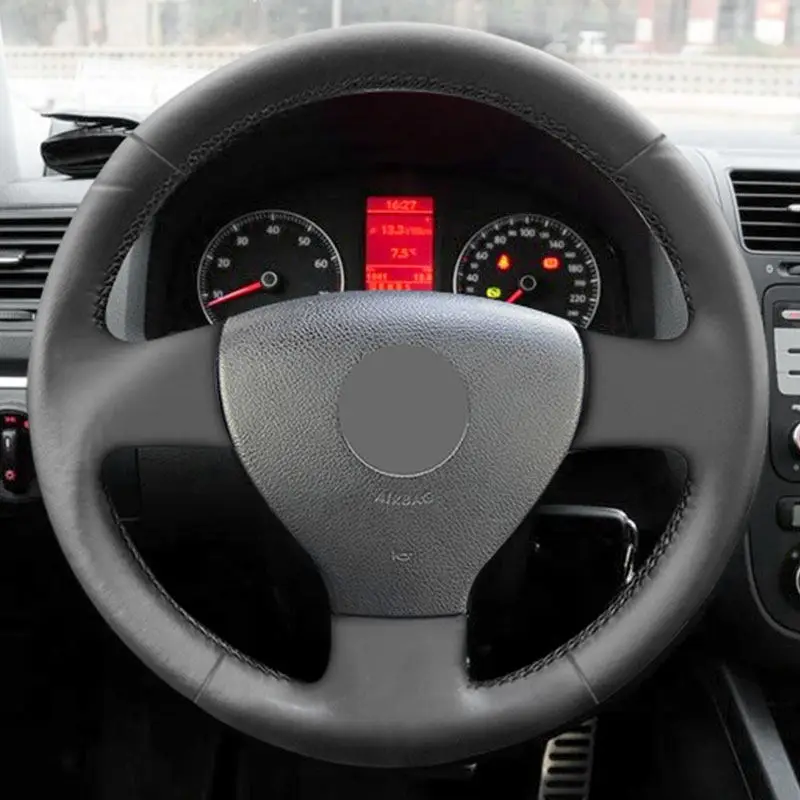 Cubrevolante trenzado de cuero negro para VW Golf V y Polo