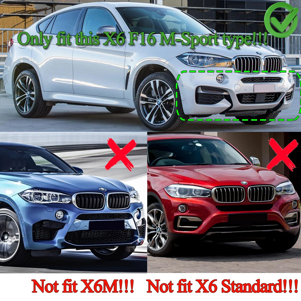 4 Uds. Difusor de alerón de labio divisor de parachoques delantero para BMW X6 F16 M50i M50d xDrive35i 50i 30d 40d m-sport 2014-2019 kits de carrocería sintonización - imagen 2