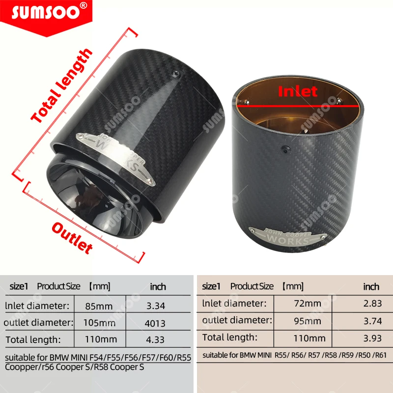 SUMSOO Punta de escape de carbono negro para MINI Cooper R55-R61 - imagen 2