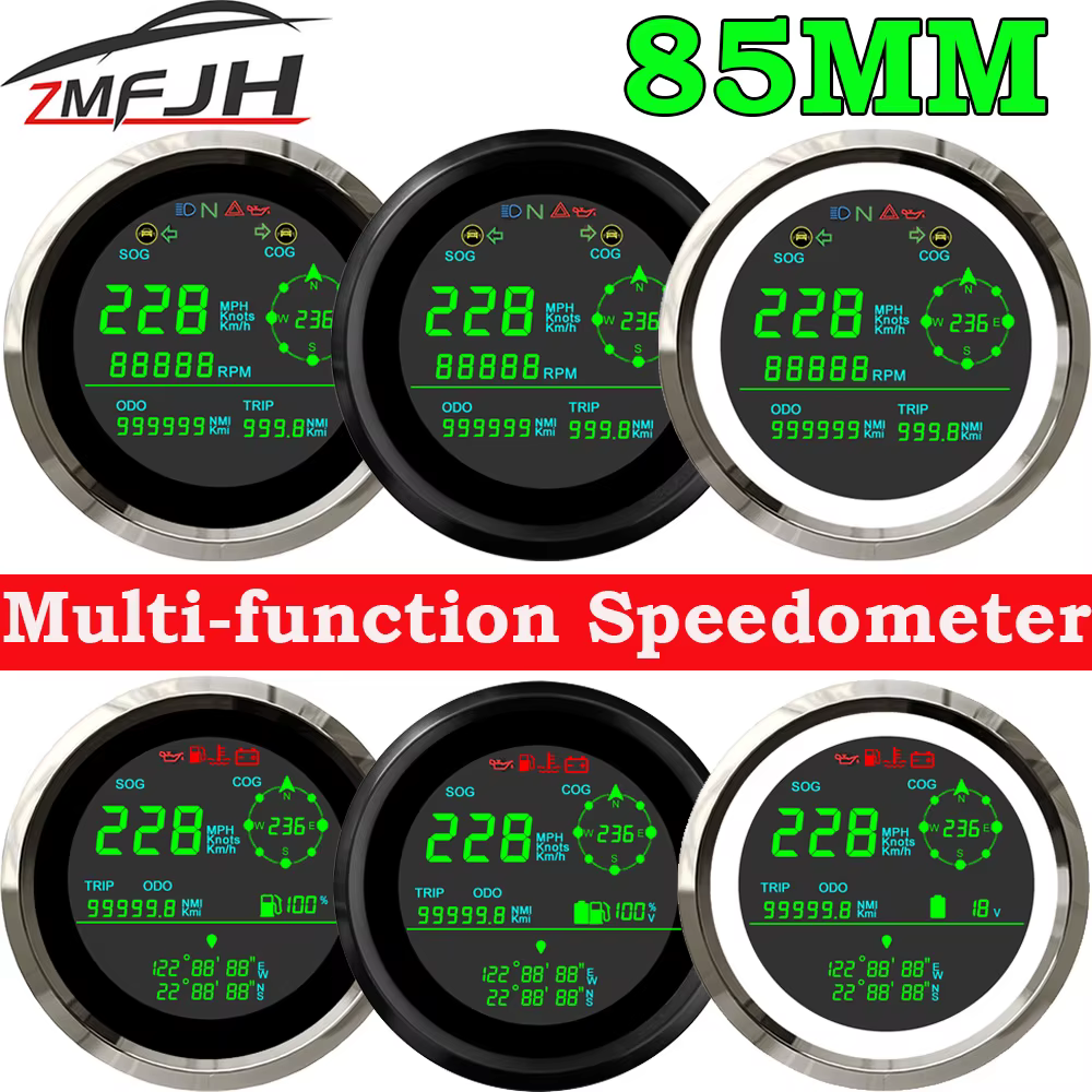 Velocímetro GPS LCD 85 mm con tacómetro y voltímetro 12/24 V