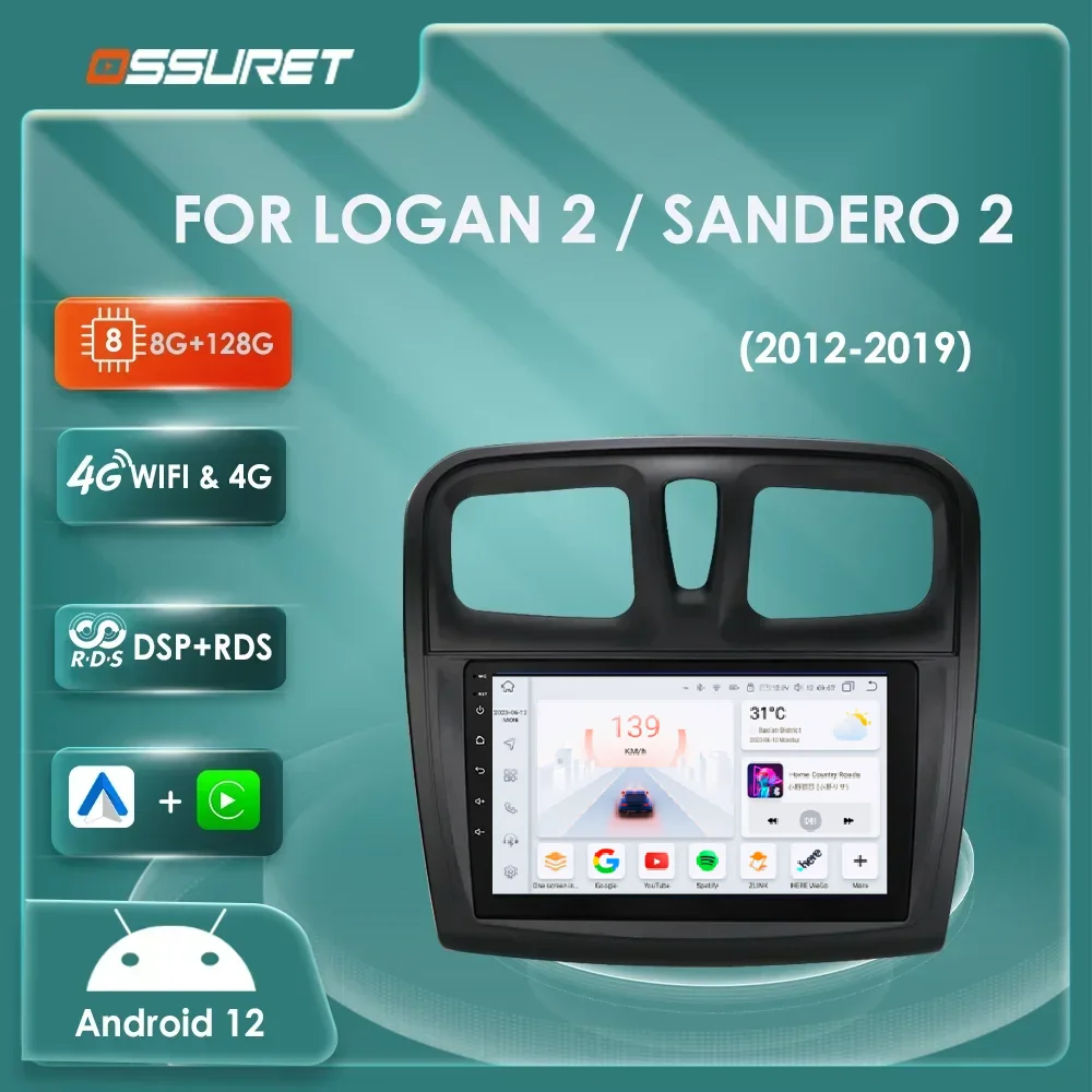 Radio Android 12 con GPS y CarPlay para Renault Logan II y Sandero